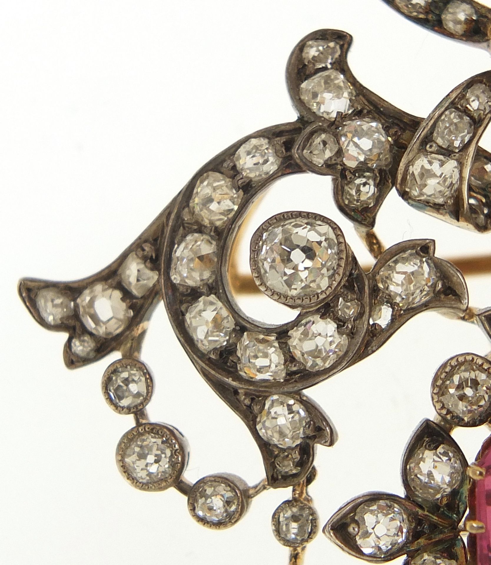 Impressive 19th century diamond and pink sapphire pendant brooch set with approximately one - Image 4 of 12