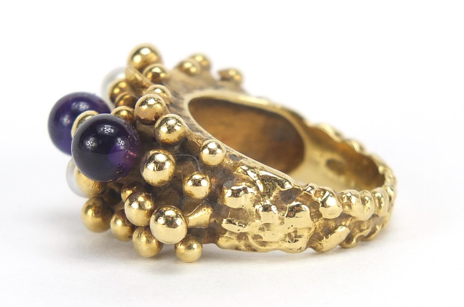 Stuart Devlin, 18ct gold amethyst and pearl ring, size L, 15.7g : For Further Condition Reports - Image 2 of 6