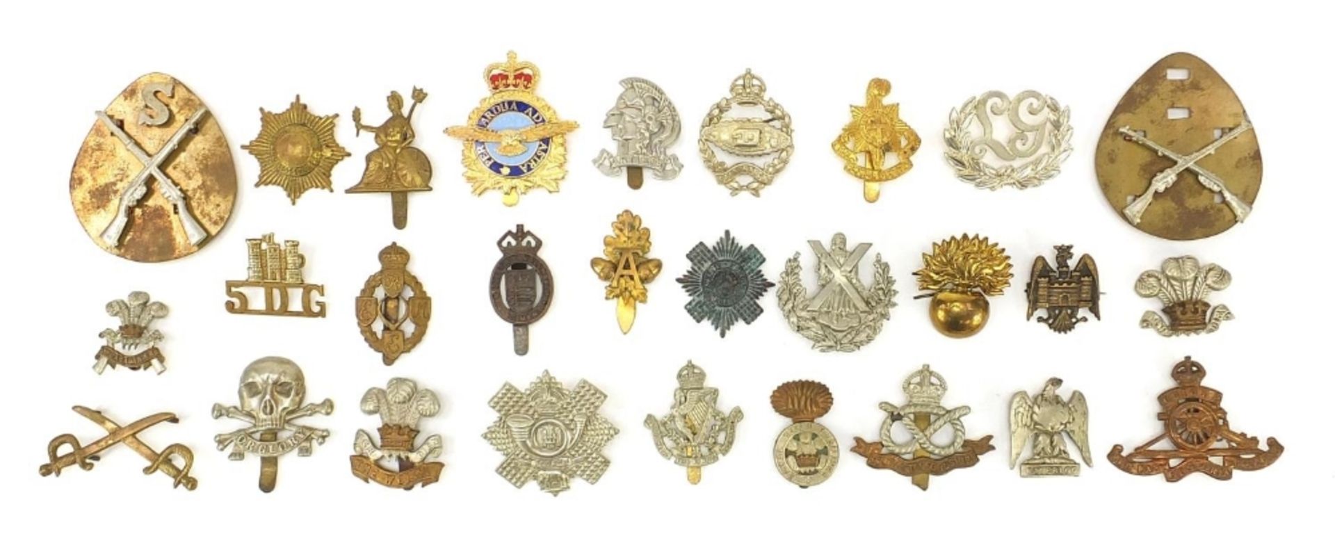Military interest cap badges including Waterloo, The Welch and The Royal Sussex Regiment : For