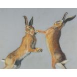 Linda S Brown - Spring Fisticuffs, pastel, mounted, framed and glazed, 46cm x 36.5cm excluding the