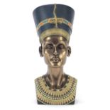 Egyptian bronzed bust of Nefertiti, 31cm high : For Further Condition Reports Please Visit Our