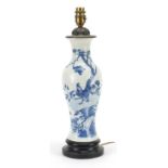 Chinese blue and white porcelain baluster vase table lamp hand painted with a cockerel in a