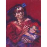 Rudolph Riedelbauch - Mother and child, mixed media on textured paper, details verso, mounted,