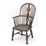 Oak wheel back carver chair, 104cm high : For Further Condition Reports Please Visit Our Website -