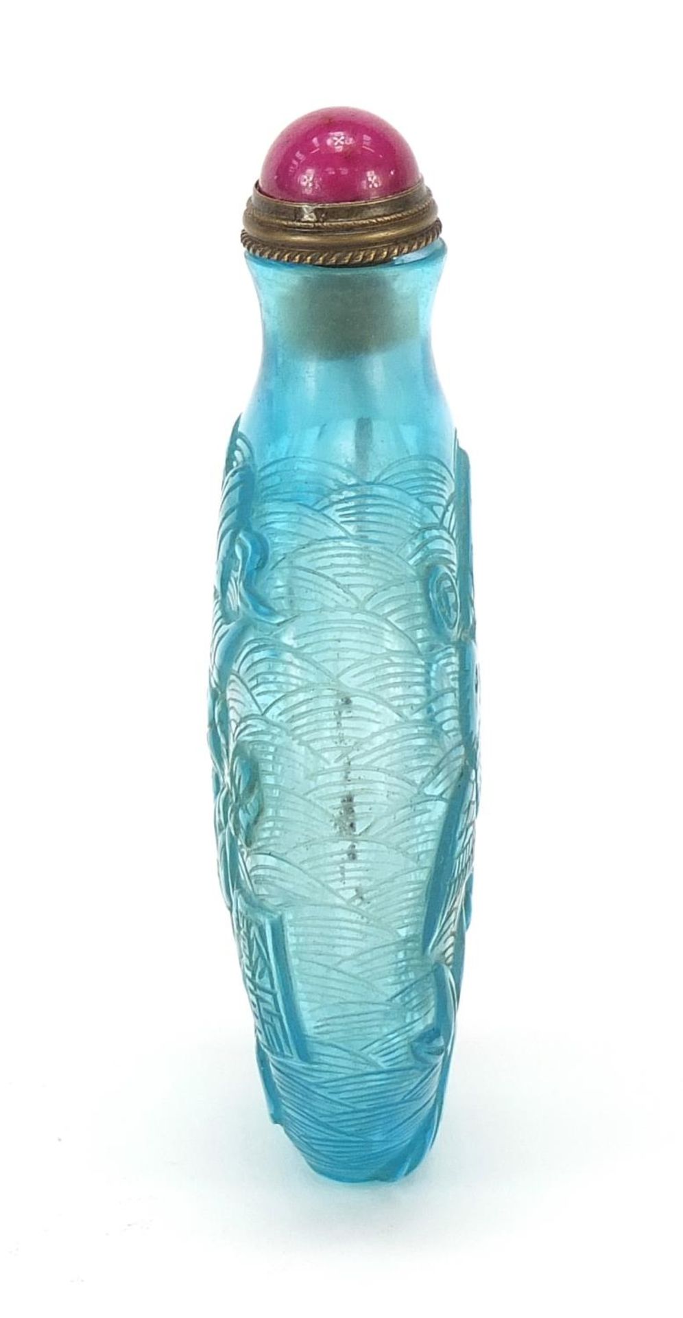 Chinese glass snuff bottle with hardstone stopper carved with birds above lilies, 8cm high : For - Image 2 of 6