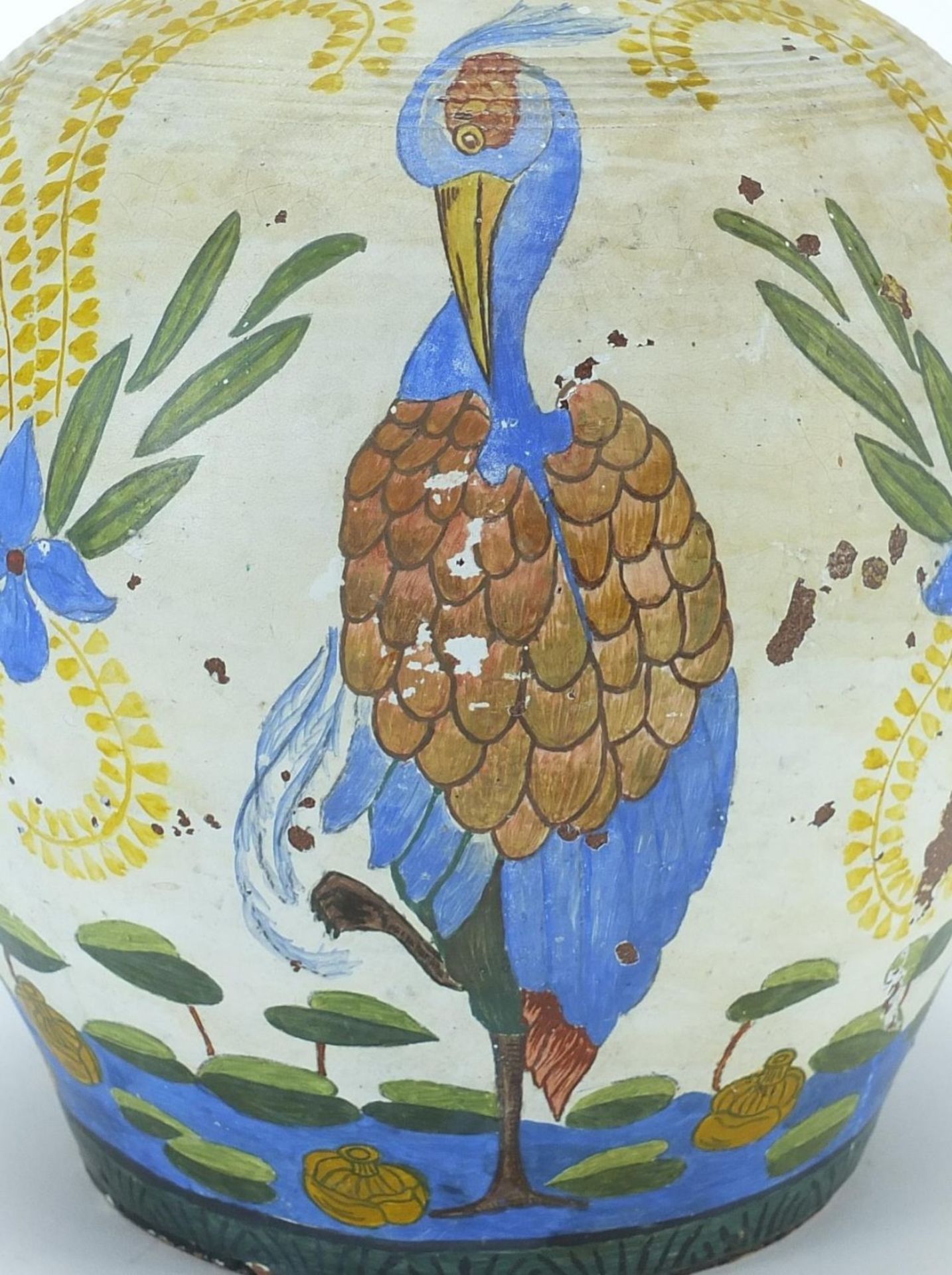 Continental ceramic jug hand painted with birds of paradise and flowers, 28.5cm high : For Further - Image 2 of 5