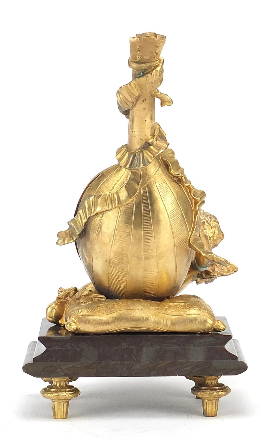 French Empire style gilt bronze table mirror in the form of Putti with a mandolin, raised on a - Image 3 of 5