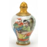 Chinese porcelain baluster snuff bottle hand painted with an erotic couple, character marks to the