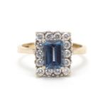 9ct gold blue topaz and cubic zirconia ring, size O, 4.4g : For Further Condition Reports Please