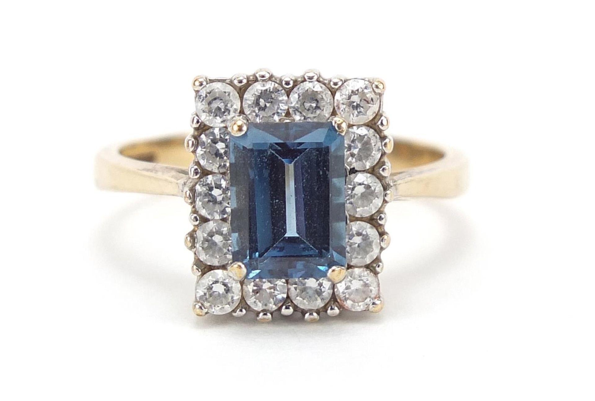 9ct gold blue topaz and cubic zirconia ring, size O, 4.4g : For Further Condition Reports Please