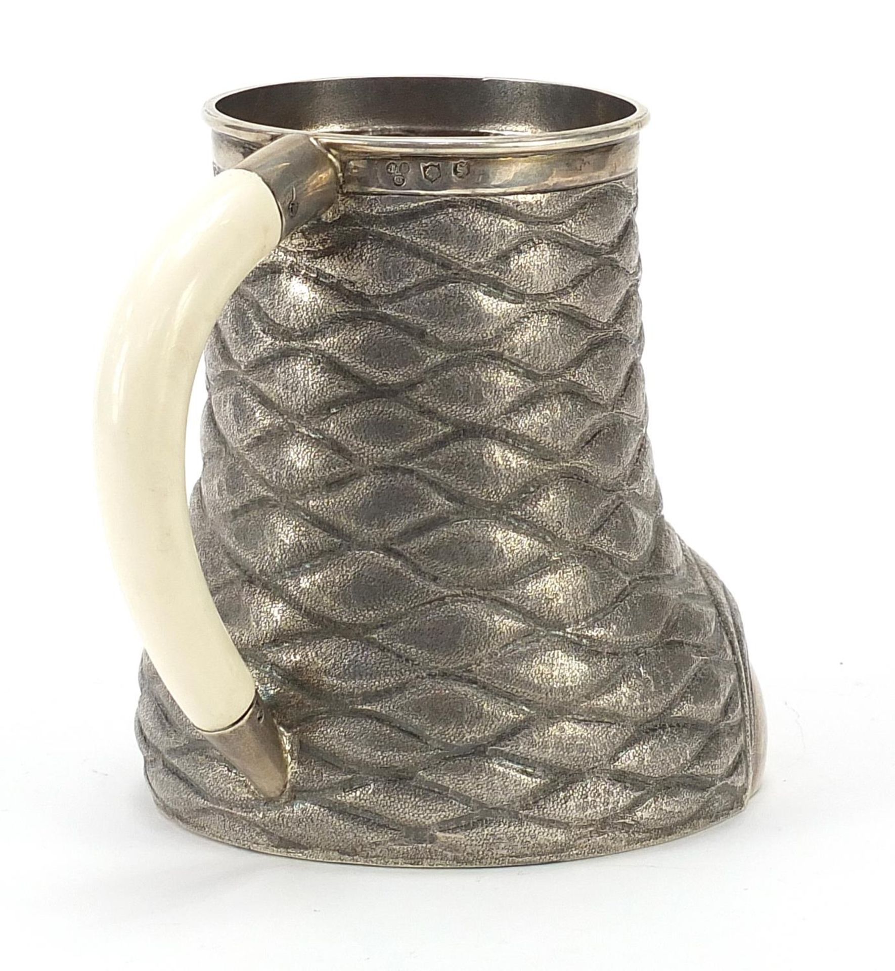 Indian silver tankard in the form of an elephant's foot, with ivory handle, possibly Calcutta, - Image 2 of 4