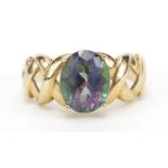 9ct gold green/purple stone ring, size P, 3.5g : For Further Condition Reports Please Visit Our