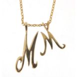 Two 9ct gold initial M pendants on a 9ct gold necklace, 42cm in length, total 4.5g : For Further