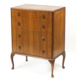 Walnut four drawer chest raised on cabriole legs, 106cm H x 77cm W x 46.5cm D : For Further