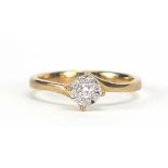 9ct gold diamond cluster ring, size M, 2.3g : For Further Condition Reports Please Visit Our Website