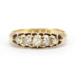 Victorian 18ct gold graduated diamond five stone ring, London 1890, the centre diamond approximately