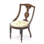 Edwardian inlaid rosewood nursing chair with tapestry seat, 71cm high : For Further Condition