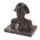 Naval interest patinated bronze bust of Lord Nelson raised on a rectangular marble base, 14cm wide :
