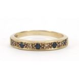9ct gold sapphire and diamond half eternity ring, size J, 1.3g : For Further Condition Reports