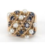 Nu-Nu, 14ct gold sapphire and pearl pierced ring, size J, 8.3g : For Further Condition Reports