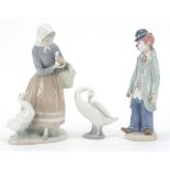 Lladro including a clown and a figure group of a girl with ducks, the largest 22cm high : For