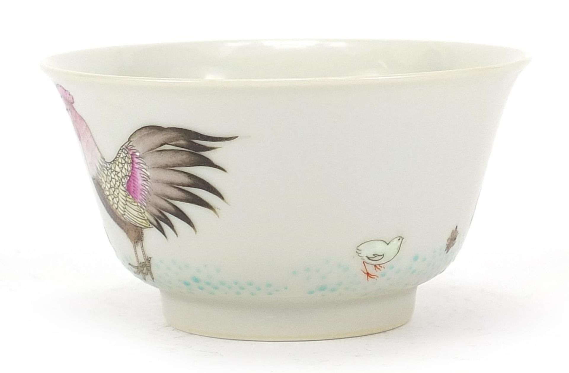 Chinese porcelain bowl finely hand painted in the famille rose palette with chickens and chicks, six - Image 4 of 11