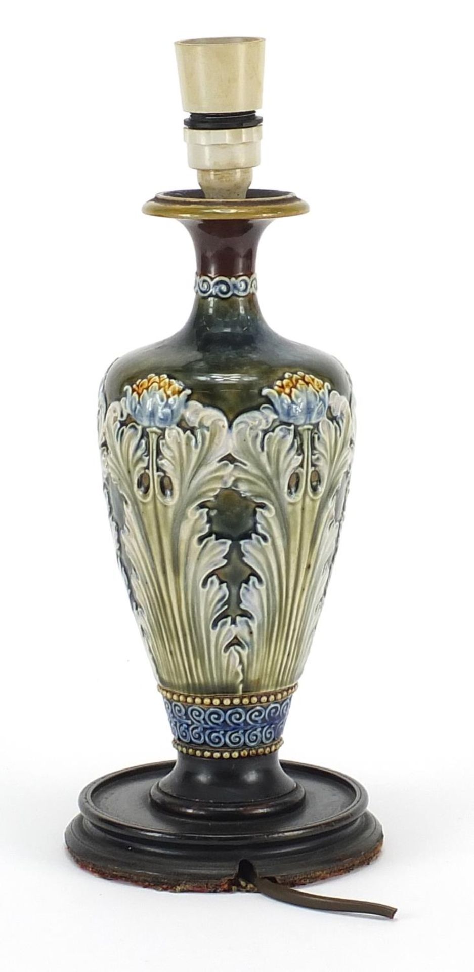 Royal Doulton, Art Nouveau stoneware vase lamp hand painted with flowers, 34.5cm high : For - Bild 2 aus 3