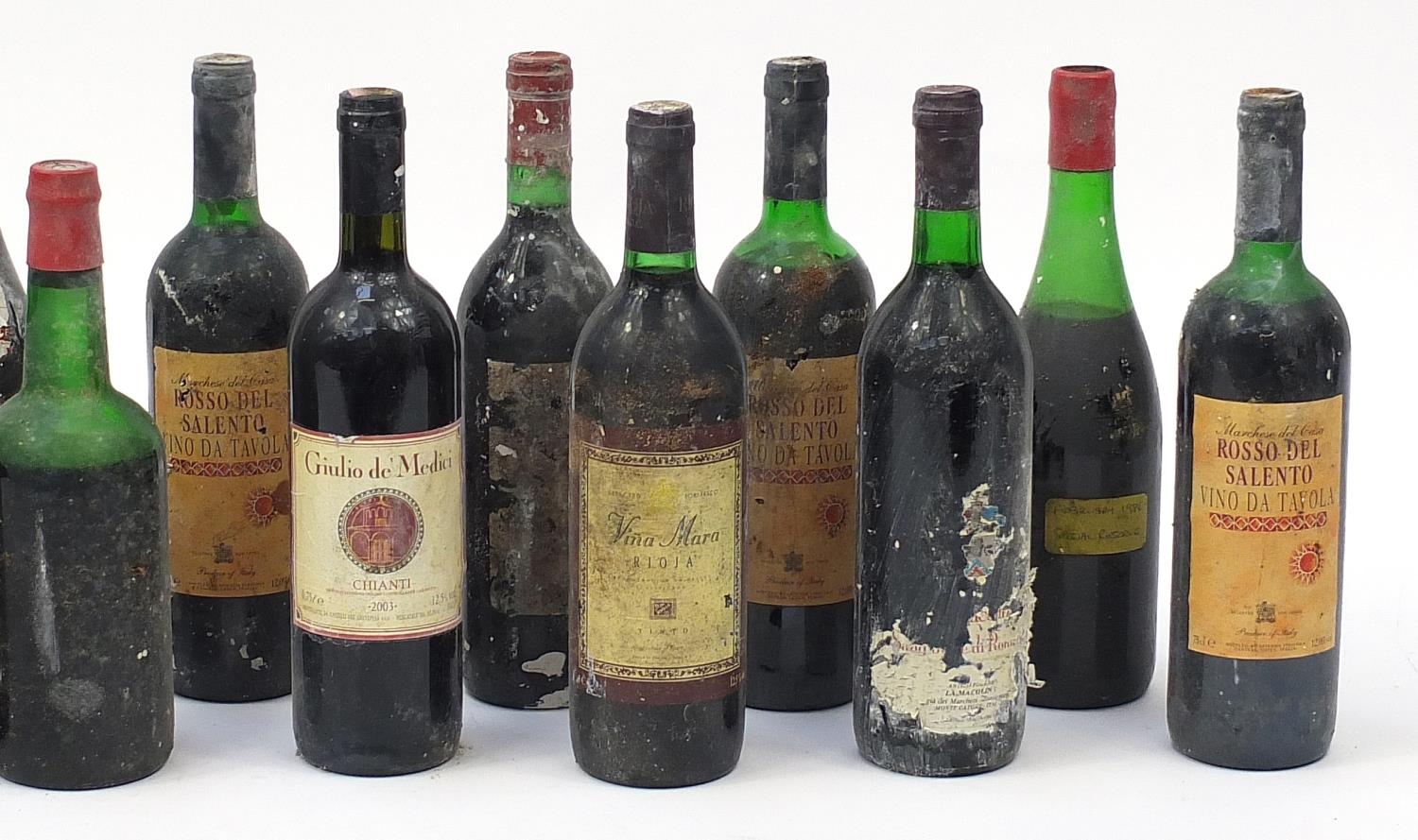 Eighteen vintage bottles of red wine, most with remnants of paper labels : For Further Condition - Image 3 of 3