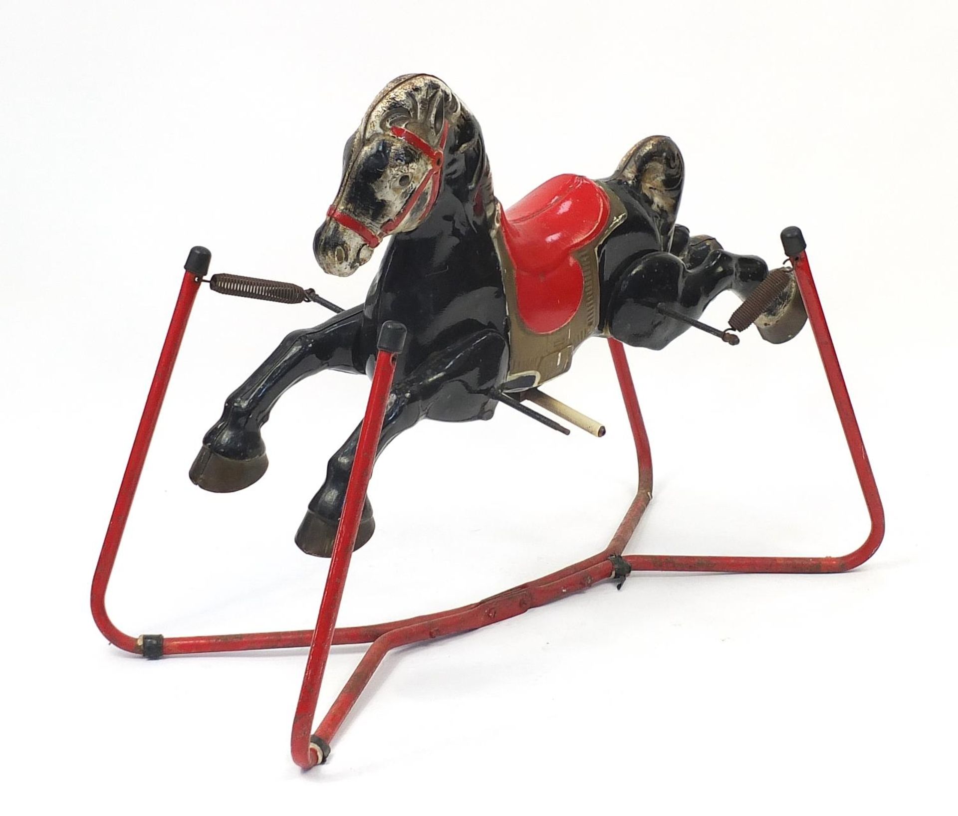 Vintage painted metal rocking horse, 80cm high : For Further Condition Reports Please Visit Our