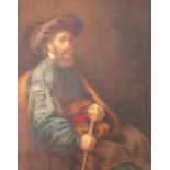 Bearded gentleman seated with walking stick, well detailed Continental school watercolour, unframed,