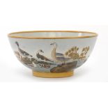 Crackle glaze porcelain bowl hand painted with ducks in water, 26cm in diameter : For Further