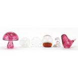 Colourful glassware including two Wedgwood paperweights, the largest 10cm high : For Further