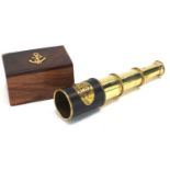 Naval interest three draw telescope with hardwood case, 7cm in length : For Further Condition