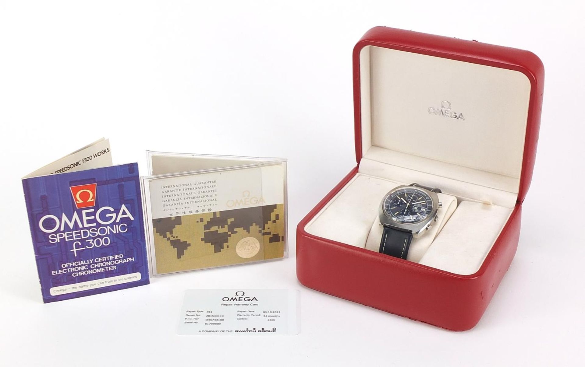 Omega, gentlemen's Speedsonic F300 electronic chronometer wristwatch with day/date aperture, box and - Image 5 of 7