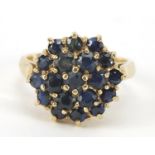 9ct gold sapphire three tier cluster ring, size N, 5.0g : For Further Condition Reports Please Visit