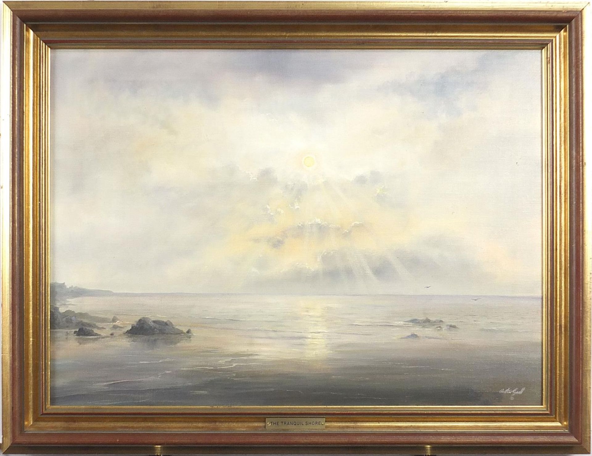 Arthur Gadd - The tranquil shore, oil on canvas, mounted and framed, 55cm x 39cm excluding the mount - Image 2 of 8