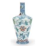 Chinese doucai porcelain vase finely hand painted with flower heads amongst scrolling foliage, six