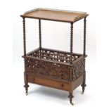 Victorian burr walnut Canterbury with brass gallery and drawer to the base, 100cm H x 67cm W x
