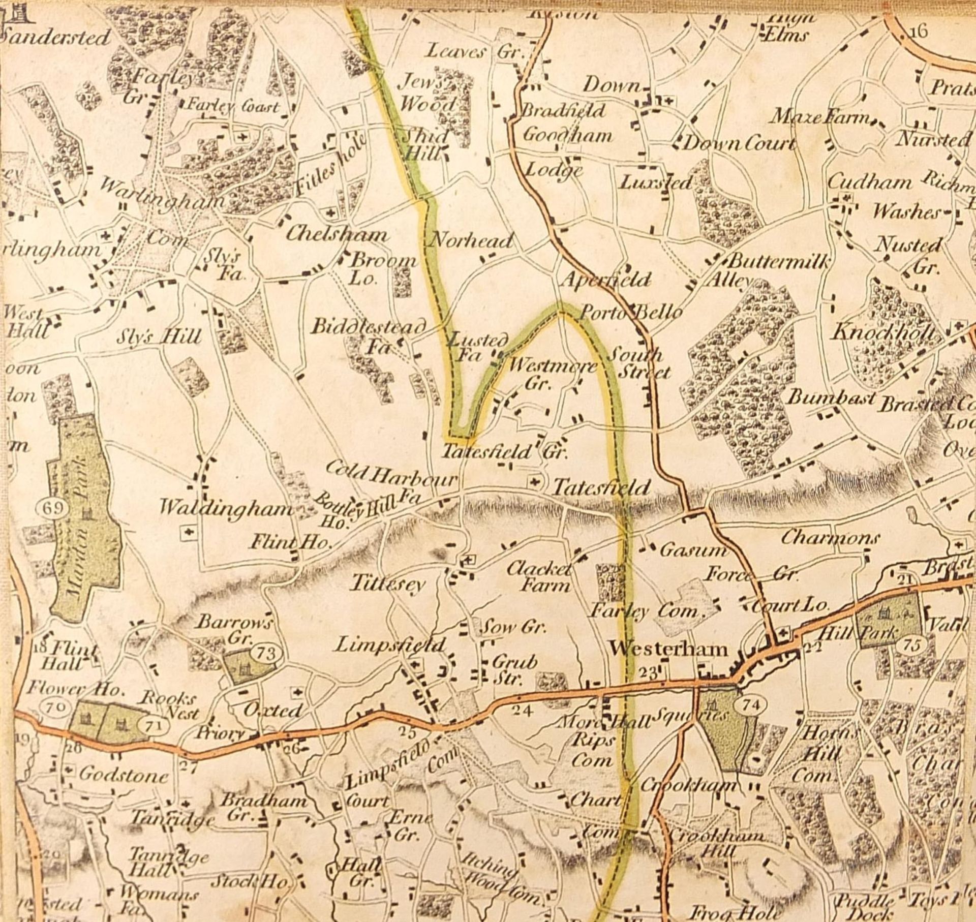 Early 19th century Patterson's Twenty-Four Miles Round London canvas backed folding map with slip - Image 8 of 16