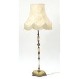 Victorian brass and onyx standard lamp with silk lined shade, 145cm high : For Further Condition