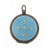 Unmarked silver and blue guilloche enamel locket, 3cm high, 5.9g : For Further Condition Reports