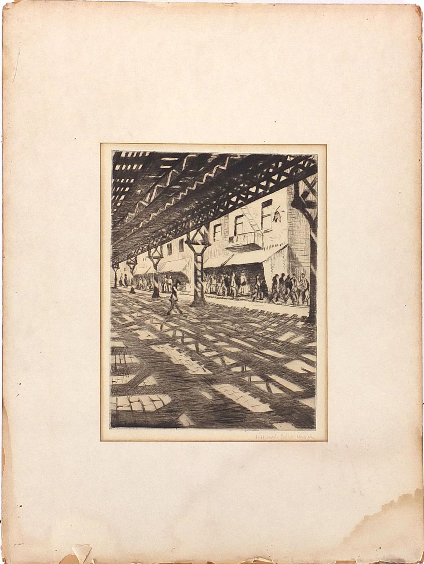 Christopher Richard Wynne Nevinson - Under the elevation, pencil signed etching, Leicester Galleries - Image 2 of 6