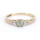 9ct gold blue stone ring with diamond shoulders, size S, 2.0g : For Further Condition Reports Please