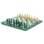 Malachite and hardstone chess specimen board with pieces, the board 18.5cm x 18.5cm : For Further