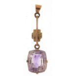Art Deco unmarked gold purple stone pendant, 3.5cm high, 2.8g : For Further Condition Reports Please