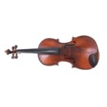 Old wooden violin with scrolled neck, the violin back 13.5 inches in length : For Further
