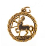 9ct gold Sagittarius charm, 1.5cm in diameter, 1.6g : For Further Condition Reports Please Visit Our