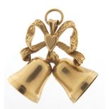 9ct gold bells on a bow charm, 2cm high, 3.1g : For Further Condition Reports Please Visit Our