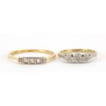 Two 18ct gold and platinum diamond rings, sizes L and T, total 4.8g : For Further Condition