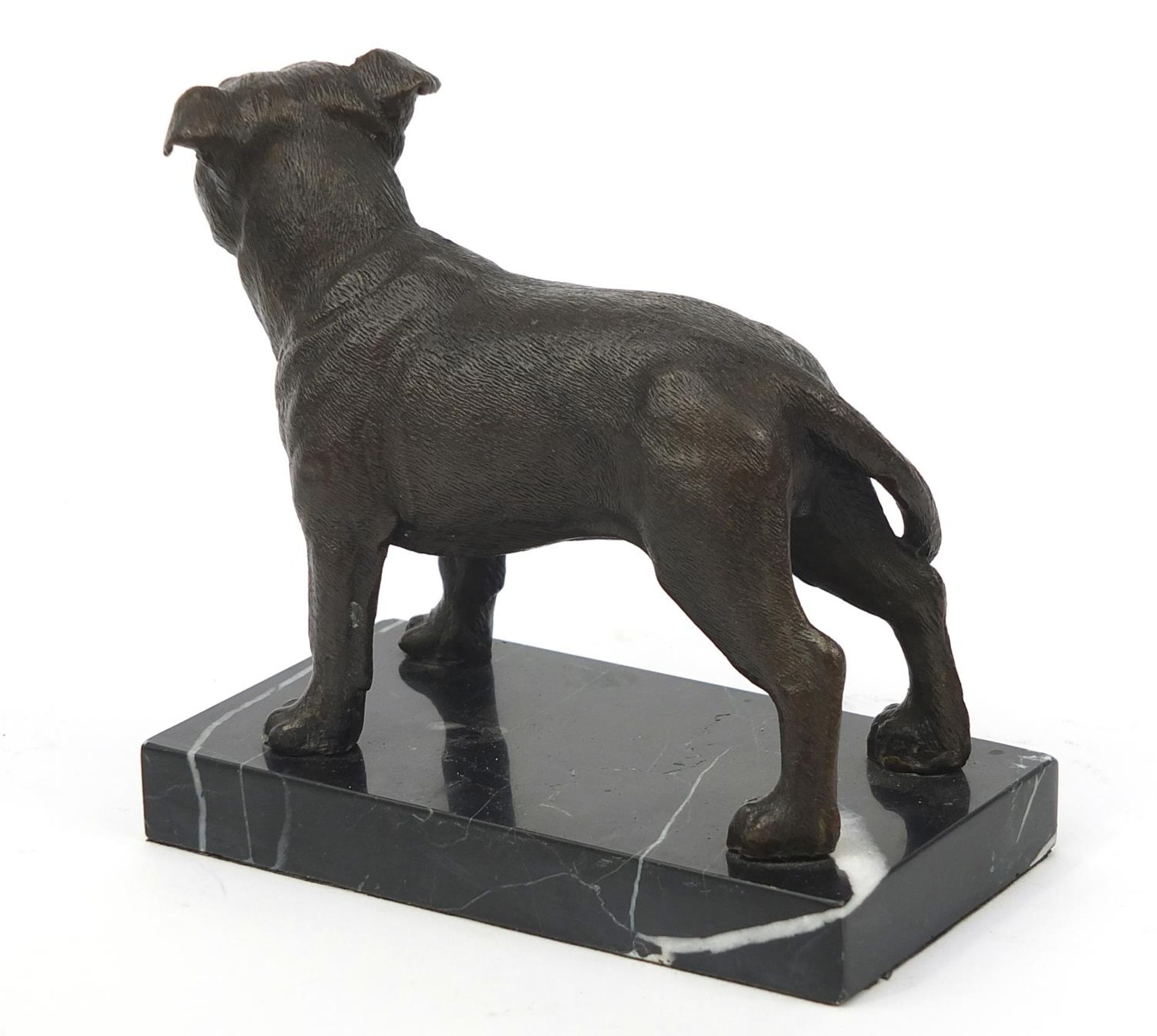 Patinated bronze study of a Staffordshire Bull Terrier raised on a faux marble base, 14cm in - Image 2 of 3